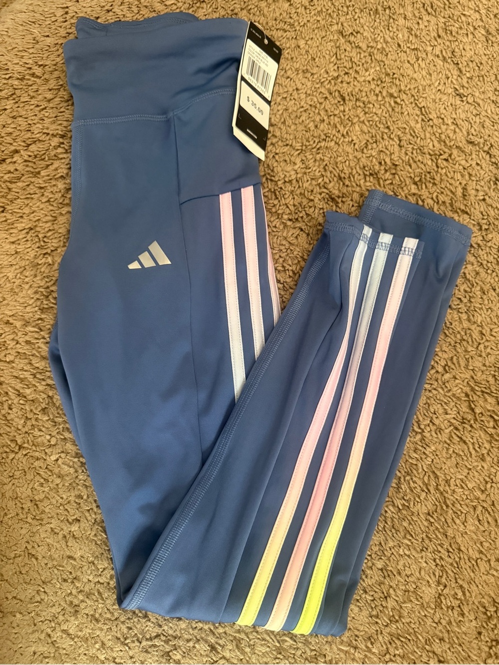 adidas Blue Girls' Leggings with Pastel Side Stripes